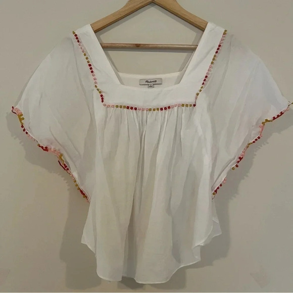 ☀️MADEWELL Boho Rainbow Pom Pom Trim Butterfly Blouse Top - Picture 4 of 11